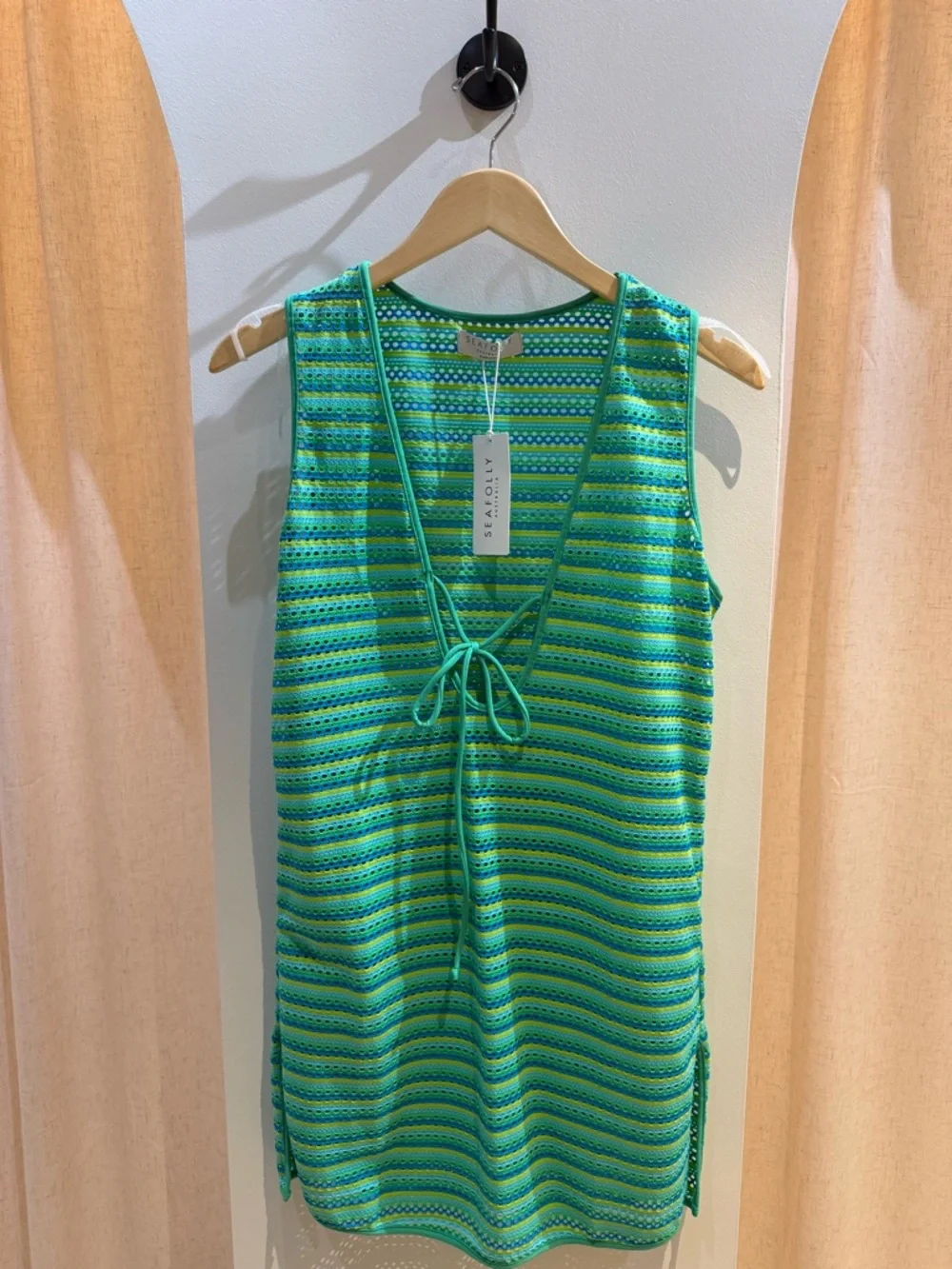 Seafolly Green Teal Striped Crochet Swim Coverup